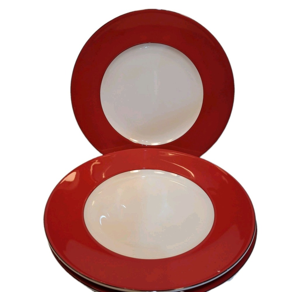 Lenox Kate Spade Rutherford Circle 4 LUNCHEON PLATES Red White, 9 1/2"